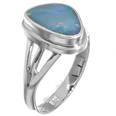 925 Silver Blue Natural Australian Opal Sterling Sz 7 Ring