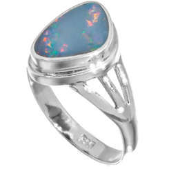 925 Silver Blue Natural Australian Opal Sterling Sz 7 Ring