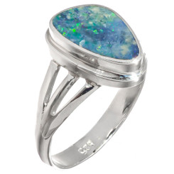 925 Silver Blue Natural Australian Opal Sterling Sz 7 Ring