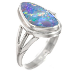 925 Silver Blue Natural Australian Opal Sterling Sz 7 Ring