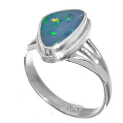 925 Silver Blue Natural Australian Opal Sterling Sz 8 Ring