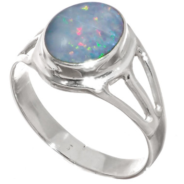 925 Silver Blue Natural Australian Opal Sterling Sz 8 Ring