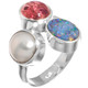 925 Silver Pink Tourmaline Australian Blue Opal Freshwater Pearl US 6 Ring