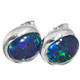 925 Silver Natural Blue Green Australian Opal Triplets Stud Earrings, 3/8"