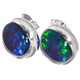925 Silver Natural Blue Green Australian Opal Triplets Stud Earrings, 3/8"