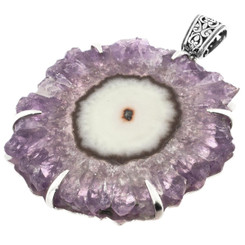 925 Silver Rare Magnificent Large Amethyst Geode Crystal Slice Pendant, 3 3/4"