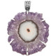 925 Silver Rare Magnificent Large Amethyst Geode Crystal Slice Pendant, 3 3/4"