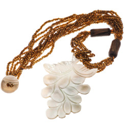 Carved Floral White Oyster Mother Of Pearl Shell Gold-tone Beads Choker Necklace