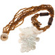 Carved Floral White Oyster Mother Of Pearl Shell Gold-tone Beads Choker Necklace