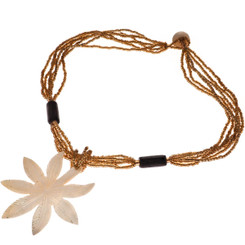 Carved Marijuana Leaf White Oyster Mother Of Pearl Shell Gold Beads Necklace