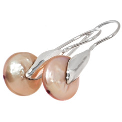 925 Silver Adorable Peach Biwa Freshwater Coin Pearl Sterling Earrings, 13/16"