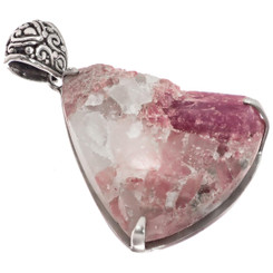 925 Silver Bold Pink Tourmaline Druzy Rough Sterling Pendant, 1 3/4"