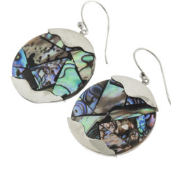 925 Silver Genuine Paua Abalone Shell Mosaic Drop Earrings, 1"