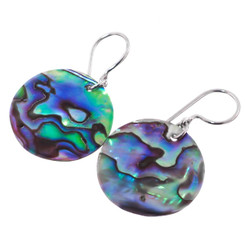 925 Silver Round Genuine Paua Abalone Shell Sterling Earrings, 7/8"