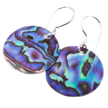 925 Silver Round Genuine Paua Abalone Shell Sterling Earrings, 7/8"