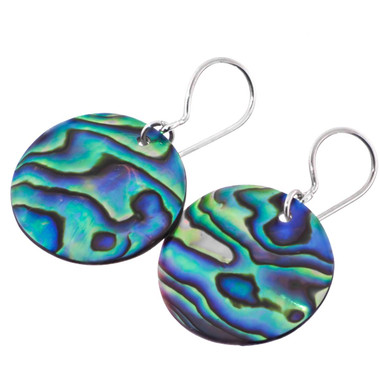 925 Silver Round Genuine Paua Abalone Shell Sterling Earrings, 7/8"