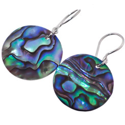 925 Silver Round Genuine Paua Abalone Shell Sterling Earrings, 7/8"