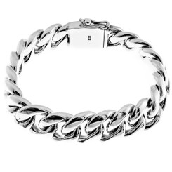 15mm Wide Very Heavy Mens Curb Chain Bali 925 Sterling Silver Bracelet, 8-10"
