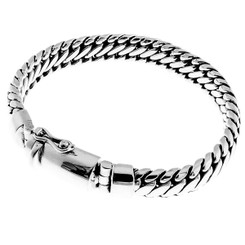 8mm Wide Snake Chain Bali Handmade 925 Sterling Silver Bracelet, 7-9"