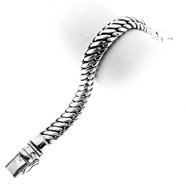 12mm Wide Bold Snake Chain Bali Handmade 925 Sterling Silver Mens Bracelet, 7-10"