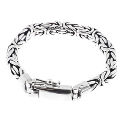 8mm Oval Byzantine Chain Bali Handmade 925 Sterling Silver Bracelet, 7-9.5"