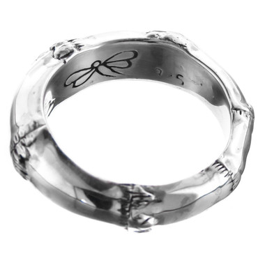 Bamboo Styled 925 Sterling Silver 6mm Bal  Band Stacking Ring, Sz 6