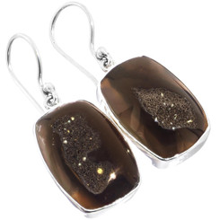 925 Silver Mocha Brown Titanium Druzy Drusy Sterling Earrings, 7/8"