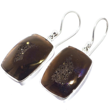 925 Silver Mocha Brown Titanium Druzy Drusy Sterling Earrings, 7/8"