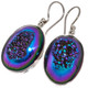 925 Silver Oval Peacock Purple Green Titanium Druzy Sterling Earrings, 1"