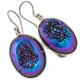 925 Silver Oval Peacock Purple Green Titanium Druzy Sterling Earrings, 1"