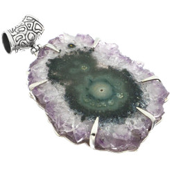 925 Silver Fifi Rose Amethyst Stalactite Slice Sterling Pendant, 2 3/8"