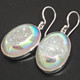 925 Silver Oval White Opal Titanium Druzy Drusy Sterling Earrings, 1"