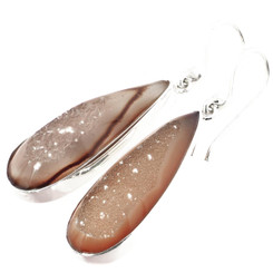 925 Silver Long Teardrop Brown Natural Druzy Drusy Sterling Earrings, 1 1/4"