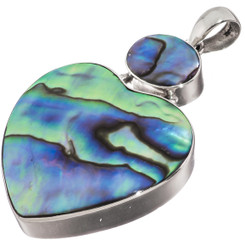 925 Silver Heart New Zealand Paua Abalone Shell Sterling Pendant, 2 1/4"