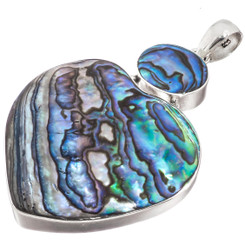 925 Silver Heart New Zealand Paua Abalone Shell Sterling Pendant, 2 1/4"