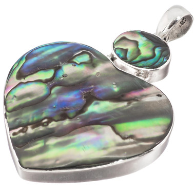 925 Silver Heart New Zealand Paua Abalone Shell Sterling Pendant, 2 1/4"