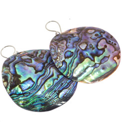 925 Silver Large Iridescent Round Paua Abalone Shell Sterling Earrings, 2"