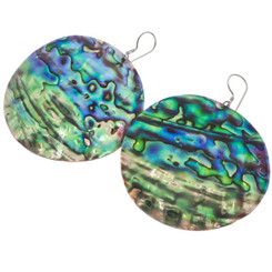 925 Silver Huge Top Quality Round Paua Abalone Shell Sterling Earrings, 2 1/2"