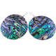 925 Silver Huge Colorful Round Paua Abalone Shell Sterling Earrings, 2 3/8"