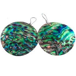 925 Silver Huge Colorful Round Paua Abalone Shell Sterling Earrings, 2 3/8"