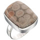 925 Silver Bold Rectangle Fossil Coral Sterling Sz 7 Ring, 3/4"