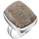925 Silver Bold Rectangle Fossil Coral Sterling Sz 7 Ring, 3/4"