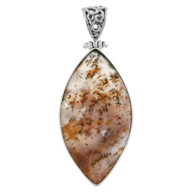 925 Sterling Silver Dendrite Agate Sterling Pendant, 2 1/8"