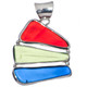 925 Silver Triple Colorful Beach Glass Sterling Pendant, 1 5/8"