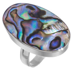 925 Silver Oval Paua Abalone Shell Sterling Us 7 Ring, 1 1/8"
