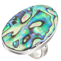 925 Silver Oval Paua Abalone Shell Sterling Us 6 Ring, 1 1/8"