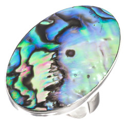 925 Silver Oval Paua Abalone Shell Sterling Us 6 Ring, 1 1/8"
