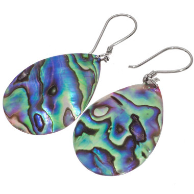 925 Silver Teardrop Genuine Paua Abalone Shell Pear Dangle Drop Earrings, 1 3/8"