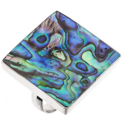 925 Silver Square Paua Abalone Shell Sterling Us 6 Ring, 1"