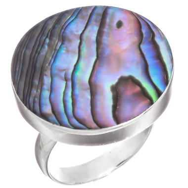 925 Silver Colorful Paua Abalone Shell Sterling Adj Sz 6 Ring, 1"